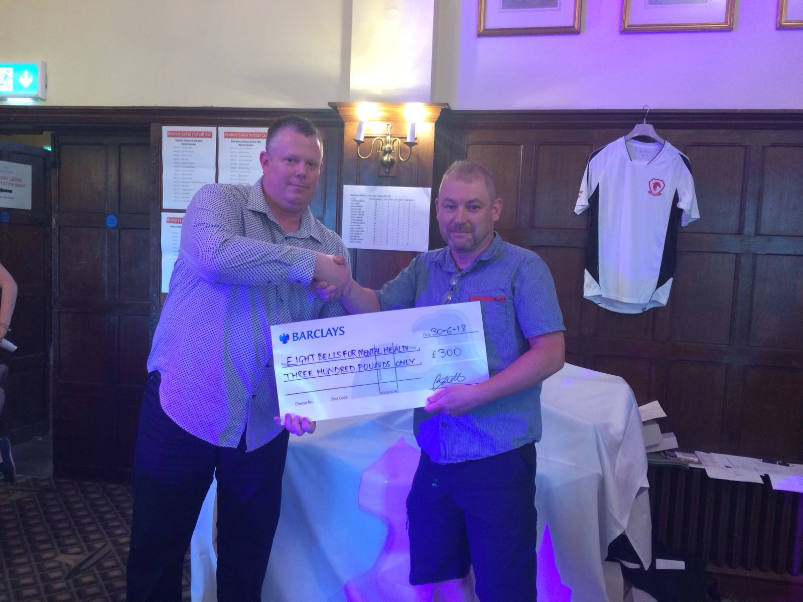 Newbury Ladies FC Chq presentation - Eight Bells for Mental Health